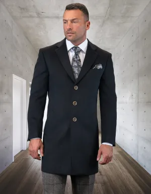 100% WOOL SINGLE BREASTED OVER COAT | BLACK | WJ-100