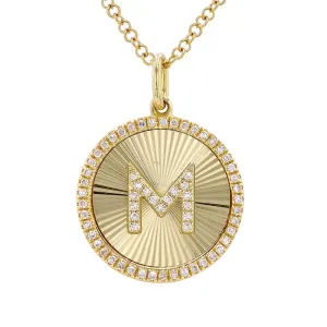 14k Diamond Fluted Initial Pendant Necklace