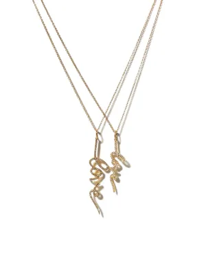 14K Gold Cursive Pave Love Necklace