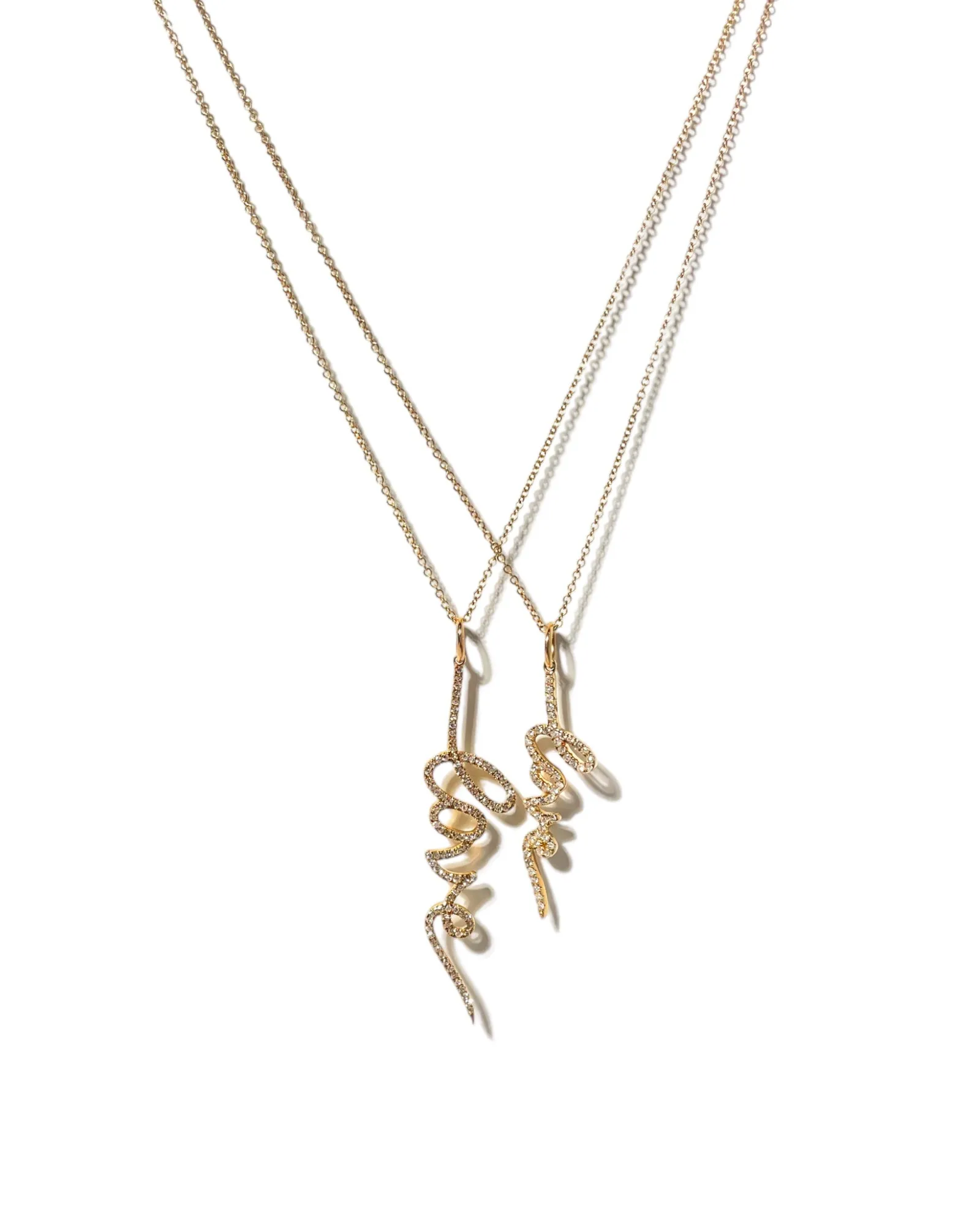 14K Gold Cursive Pave Love Necklace