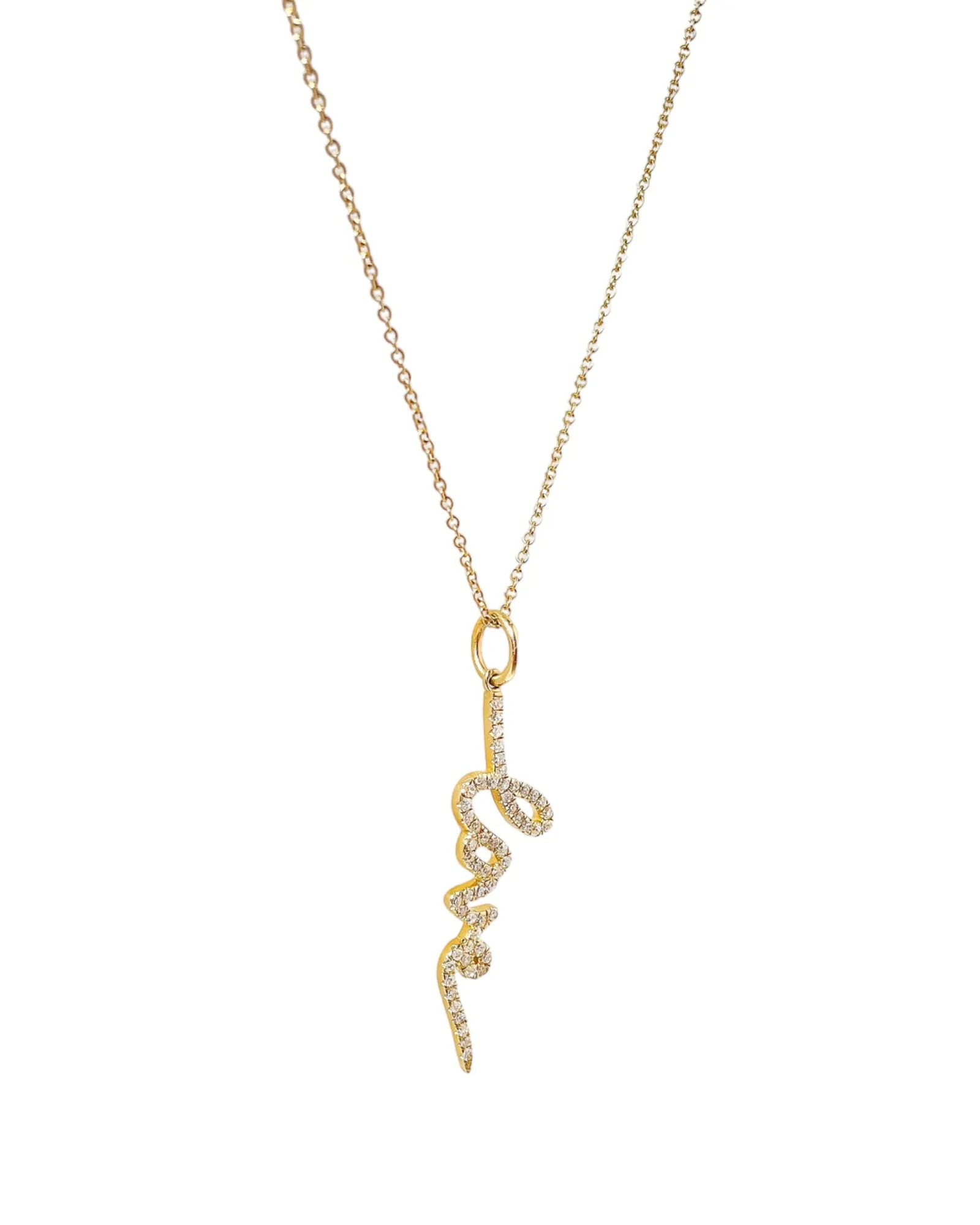 14K Gold Cursive Pave Love Necklace