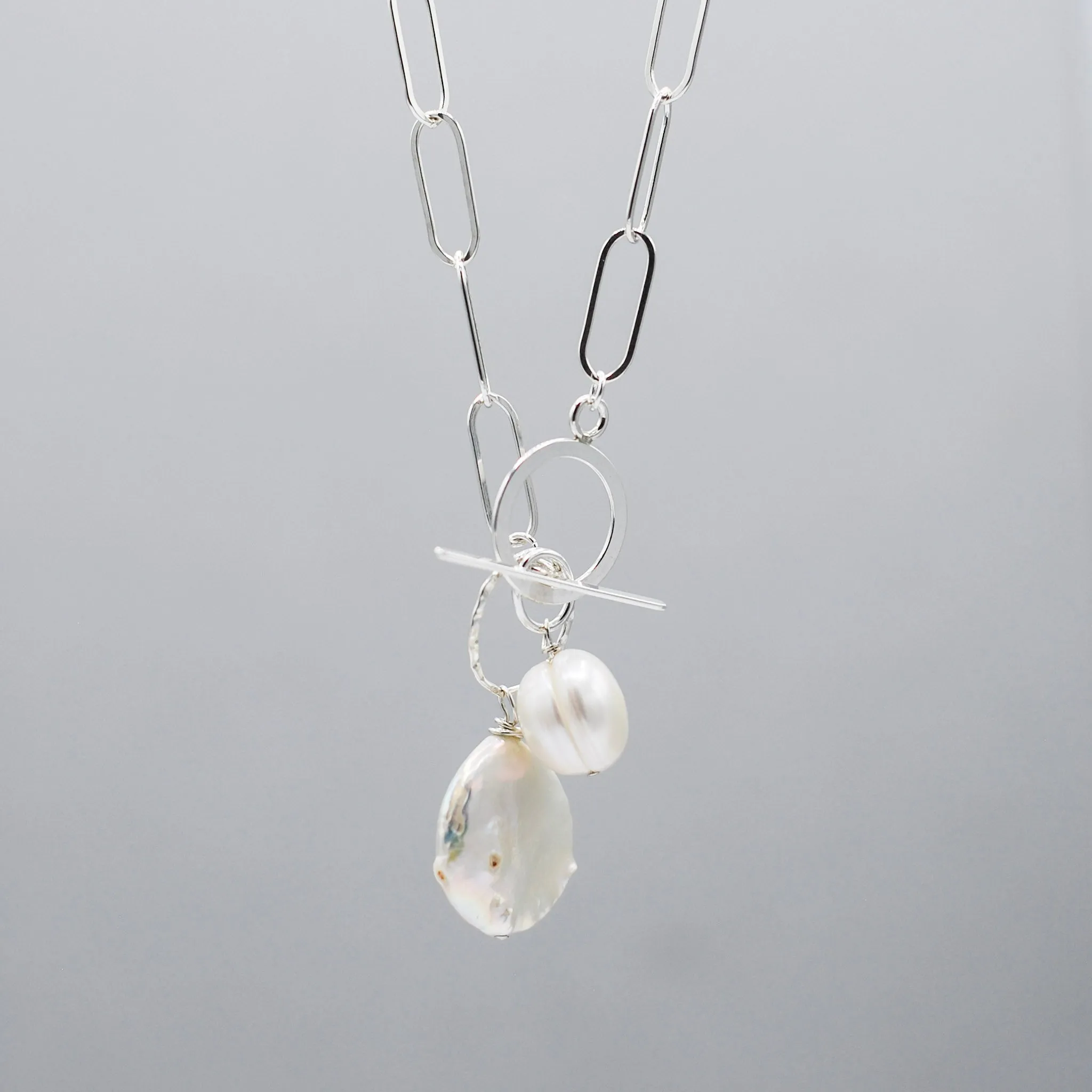 14k Gold Filled Extra Large Toggle Necklace & Pearl Charm Set