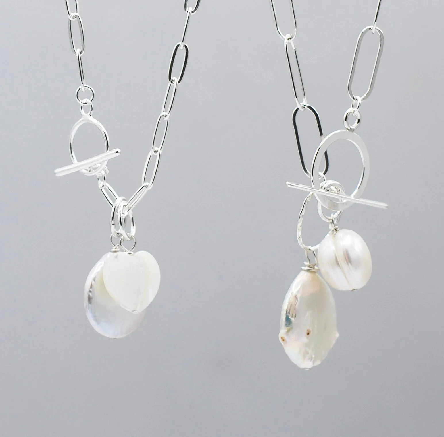 14k Gold Filled Extra Large Toggle Necklace & Pearl Charm Set