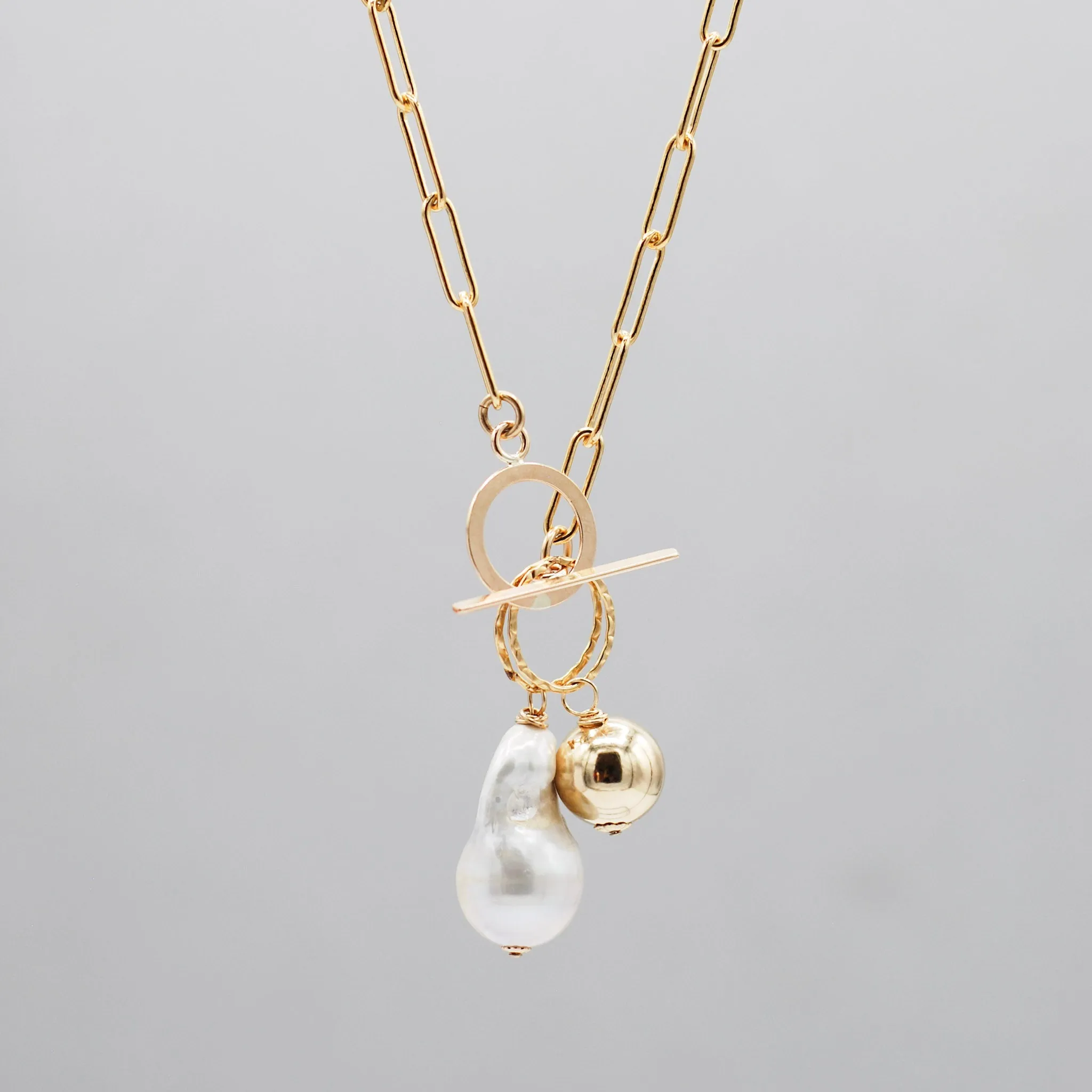14k Gold Filled Large Toggle Necklace & Charm Set