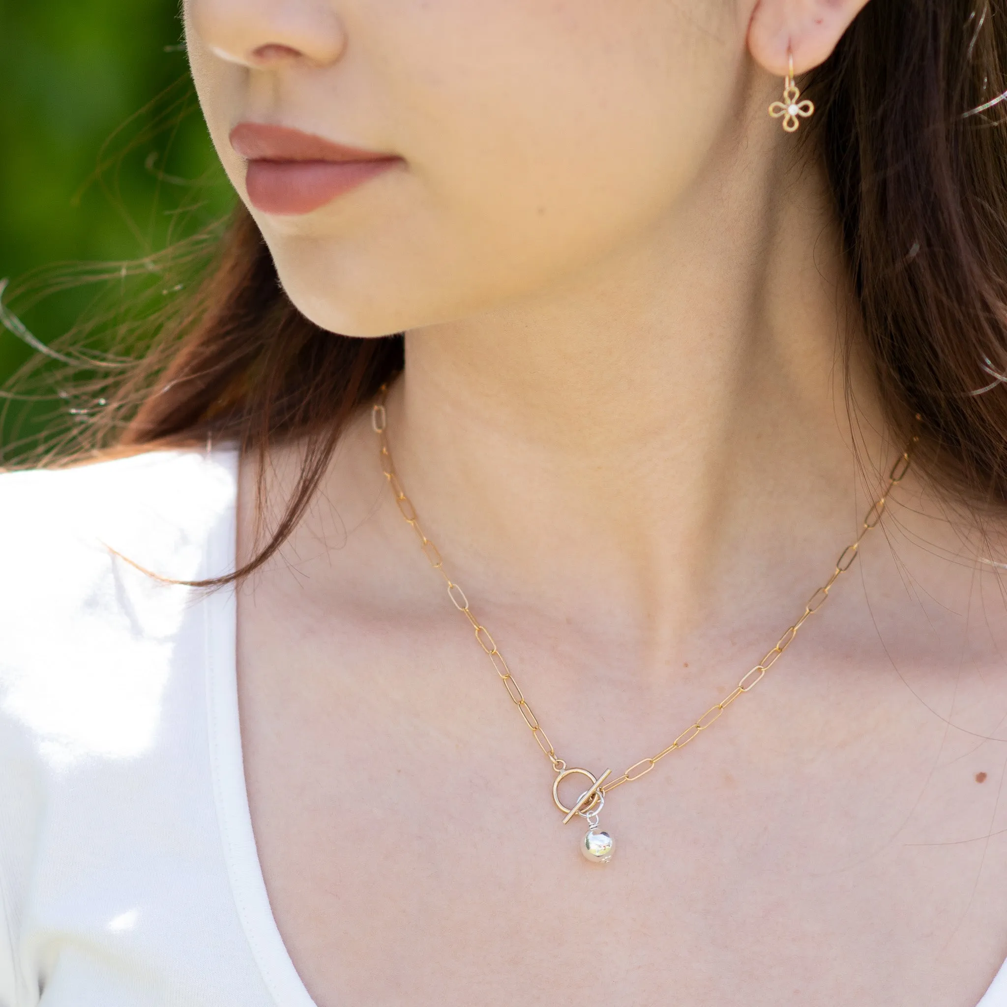 14k Gold Filled Medium Paper Clip Toggle Necklace