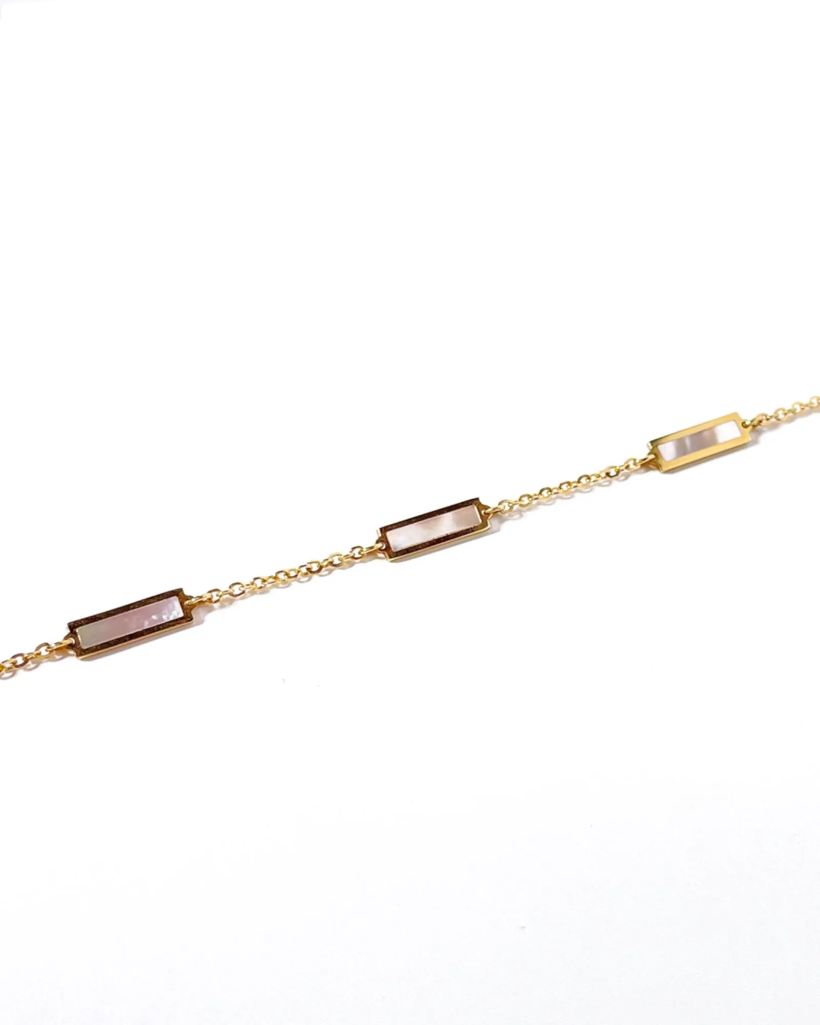 14K Gold Inlay Mother of Pearl Station Necklace