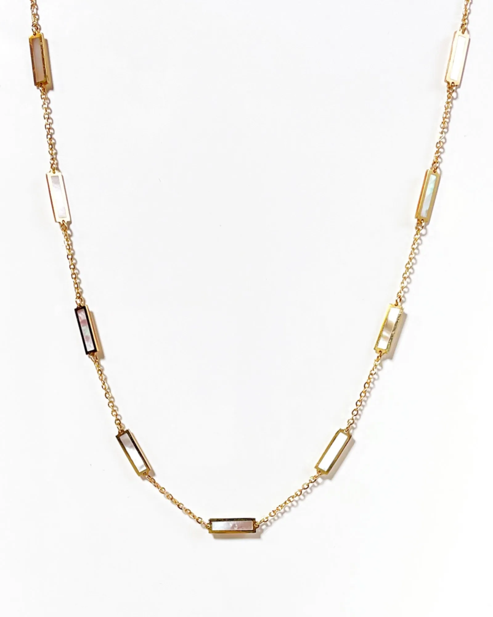 14K Gold Inlay Mother of Pearl Station Necklace
