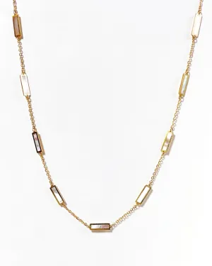 14K Gold Inlay Mother of Pearl Station Necklace
