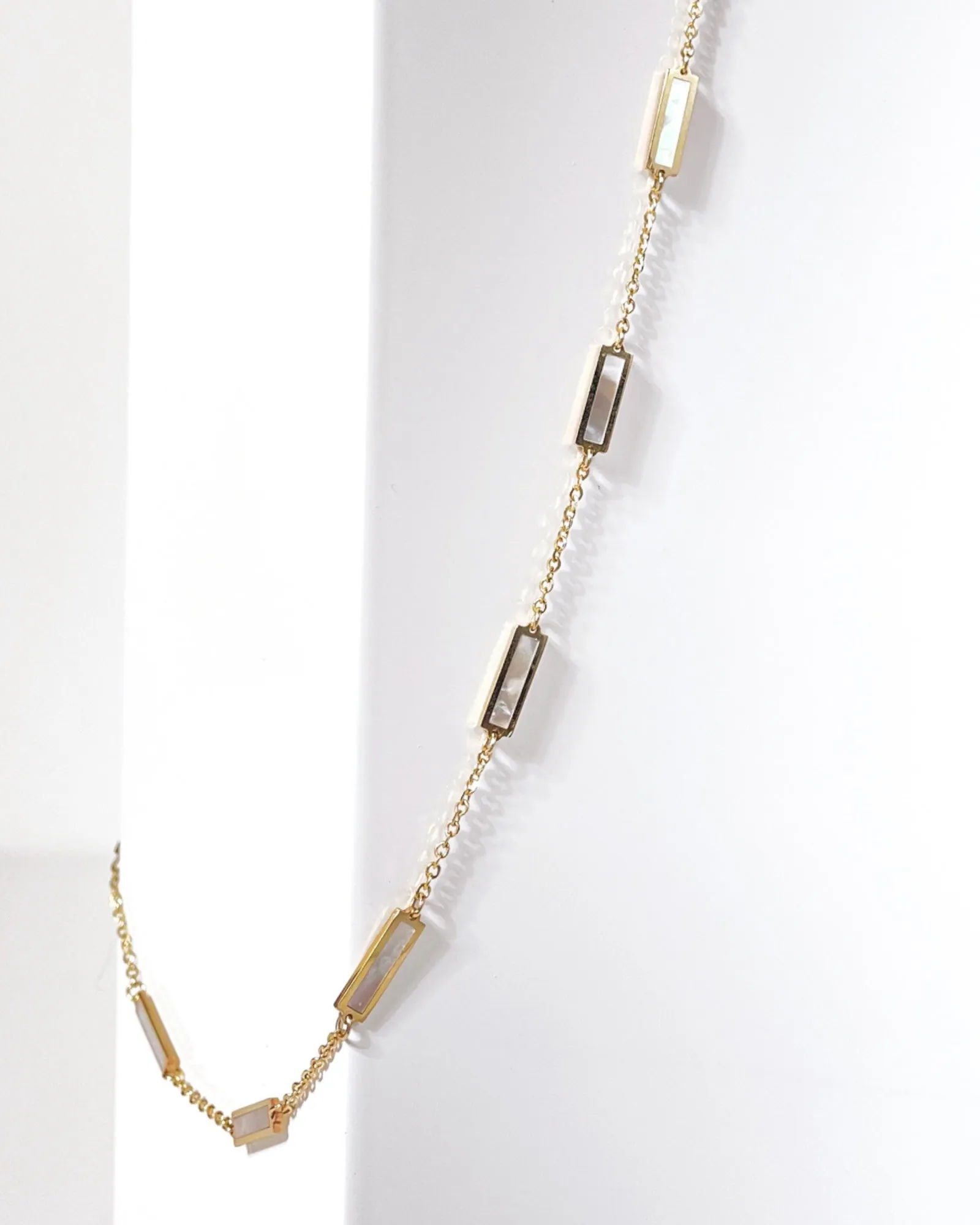 14K Gold Inlay Mother of Pearl Station Necklace