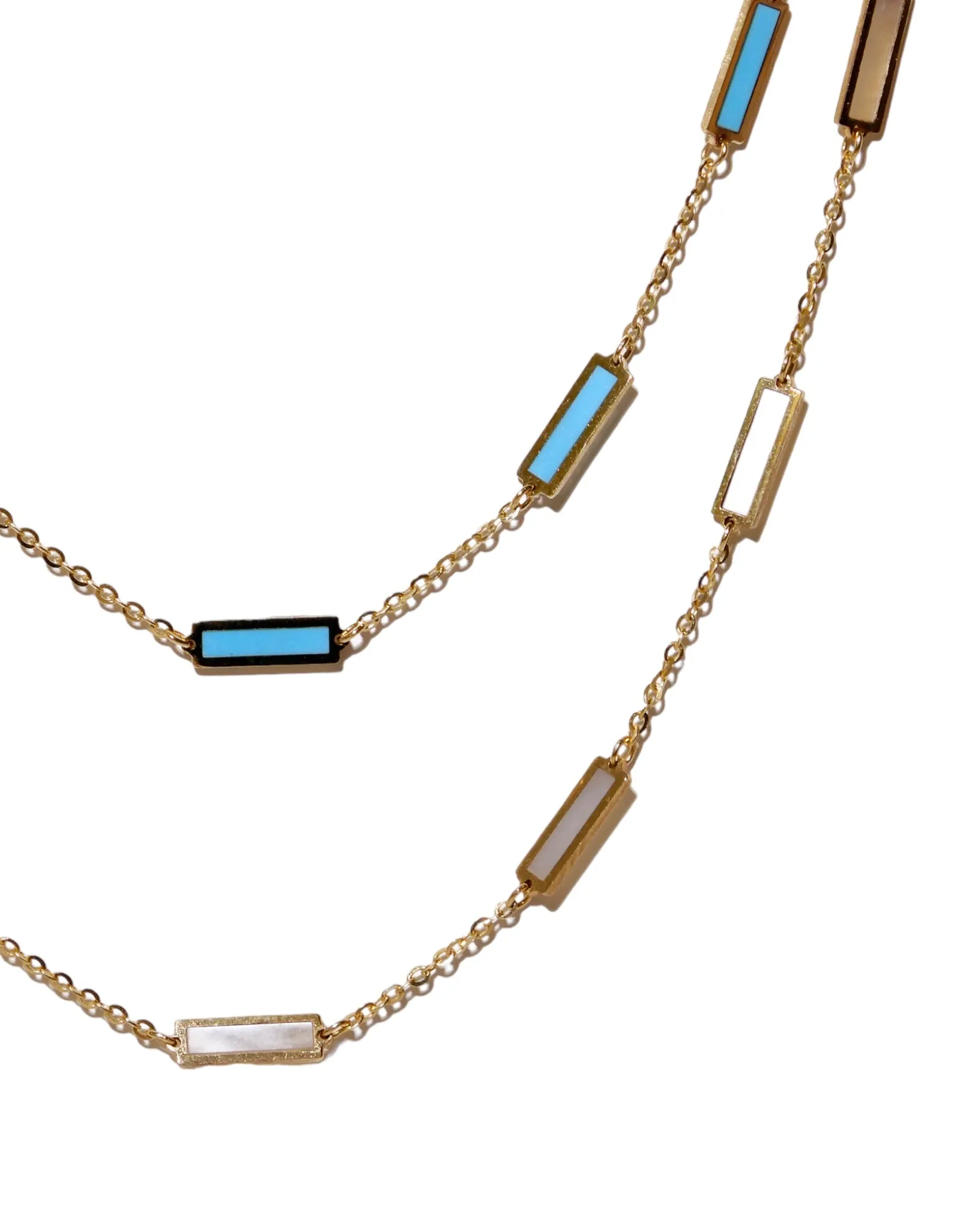 14K Gold Inlay Mother of Pearl Station Necklace