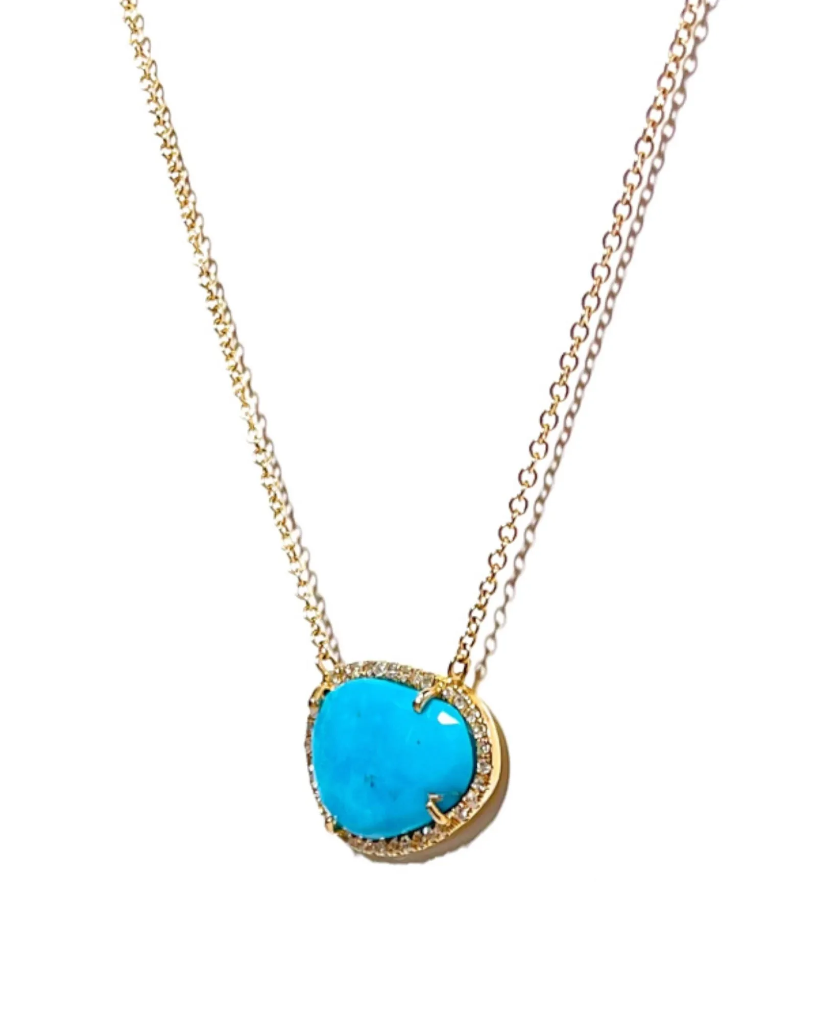 14K Gold Natural Turquoise Pave Necklace