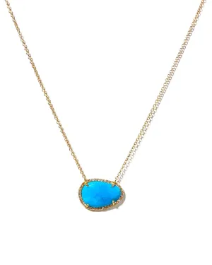 14K Gold Natural Turquoise Pave Necklace