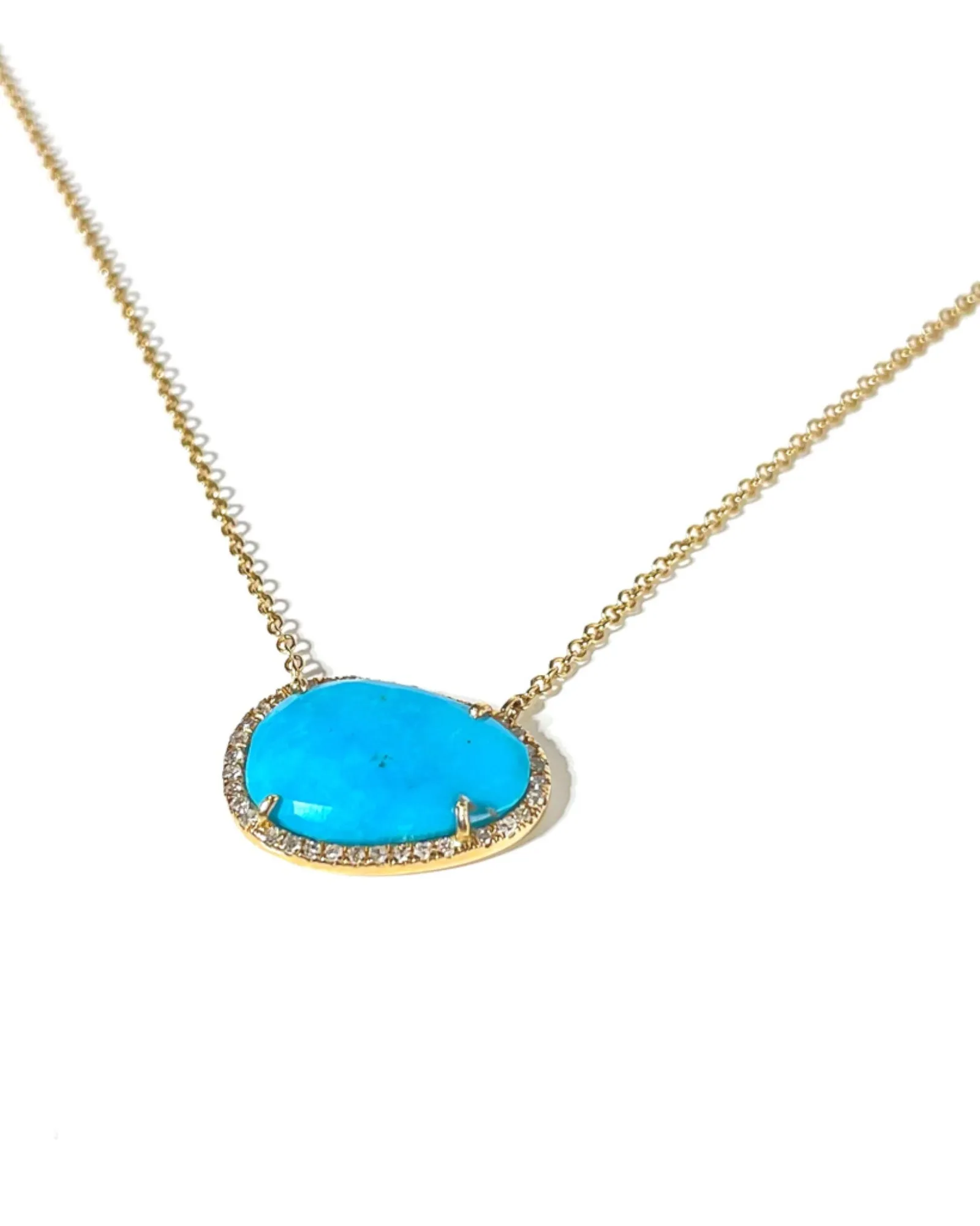 14K Gold Natural Turquoise Pave Necklace