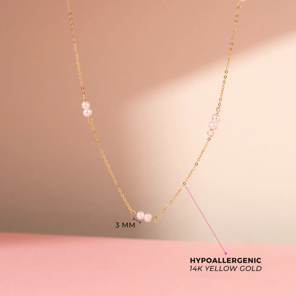 14k Gold Tiny Pearls Layering Women's Necklace