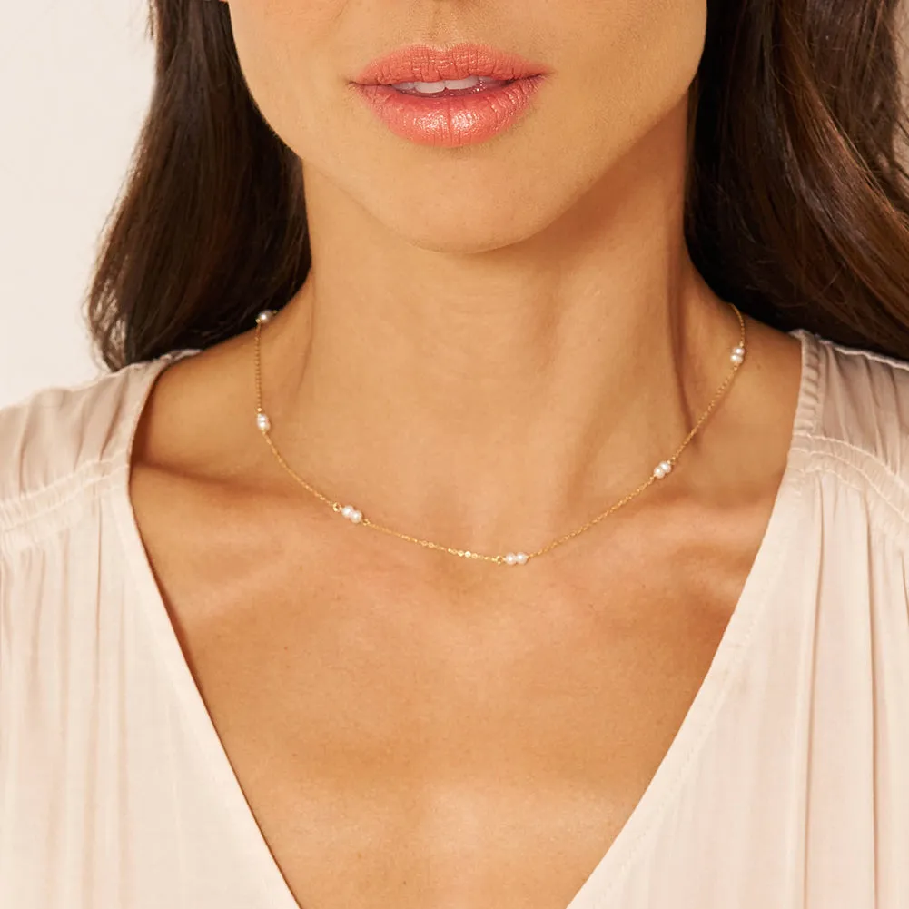 14k Gold Tiny Pearls Layering Women's Necklace