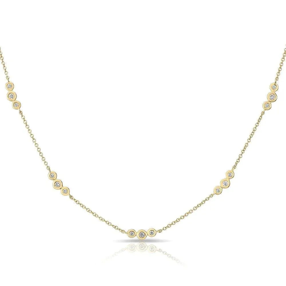 14K Triple Bezel Diamond Station Necklace