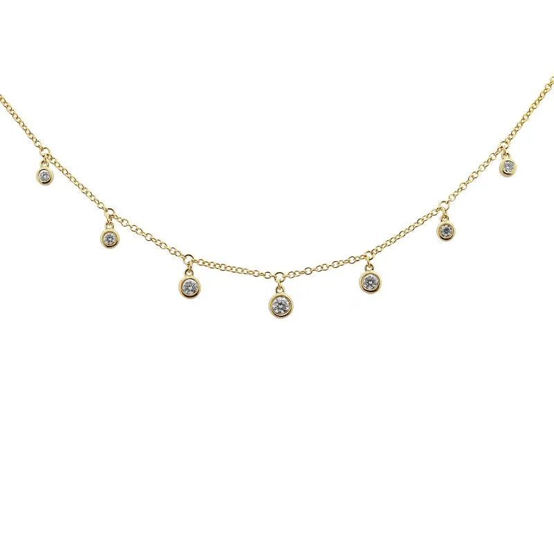 14k Yellow Gold Seven Diamond Drop Necklace