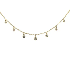 14k Yellow Gold Seven Diamond Drop Necklace