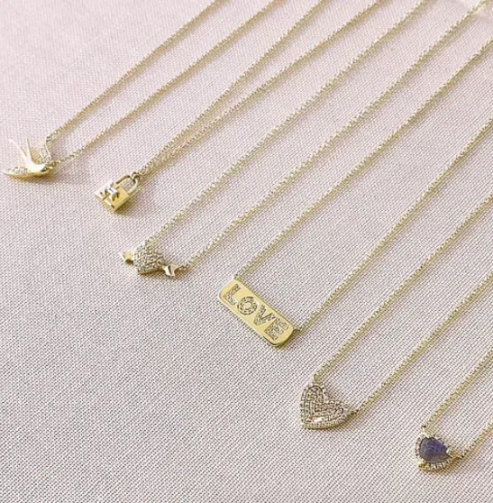 14KY Diamond Initial Plaque Necklace