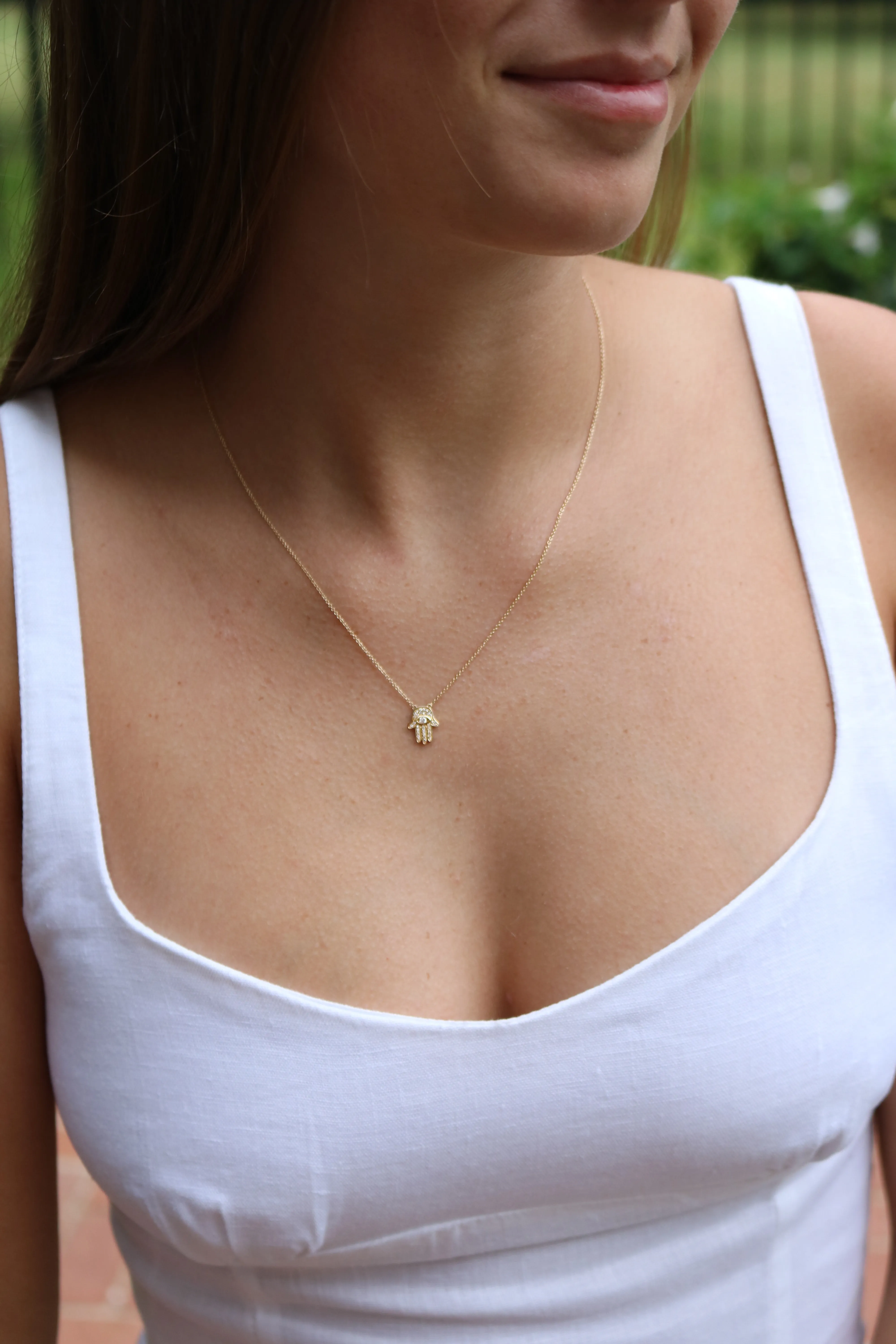 14KY Hamsa Diamond Necklace