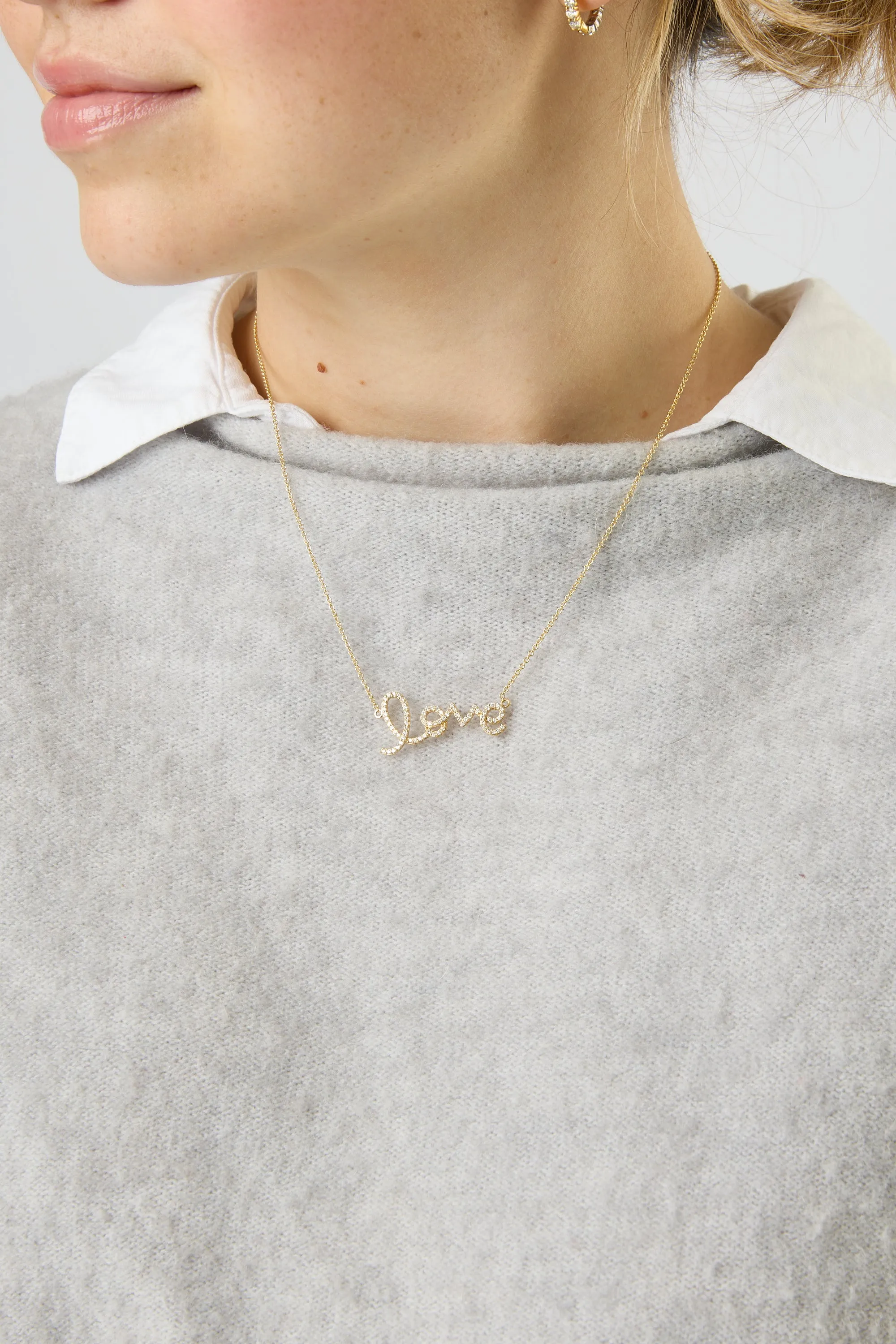 14KY Large Love Script Necklace