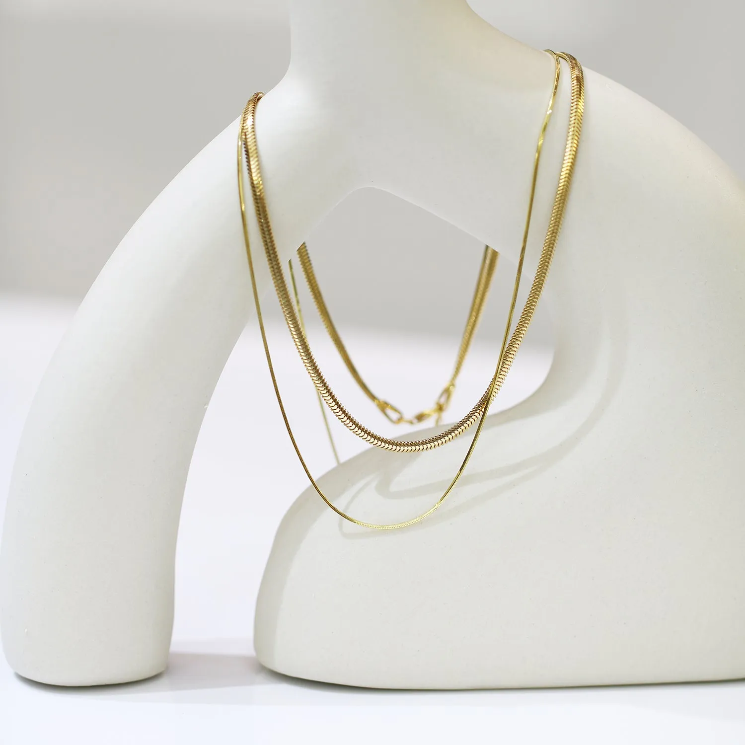 18k Gold Chain Snake Bone Necklace (White/Rose/Yellow Gold)