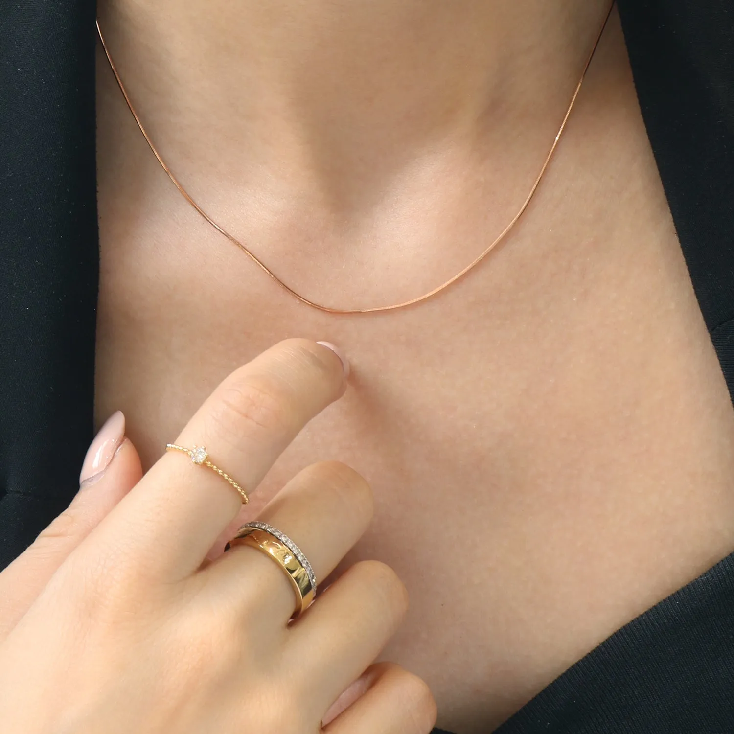 18k Gold Chain Snake Bone Necklace (White/Rose/Yellow Gold)