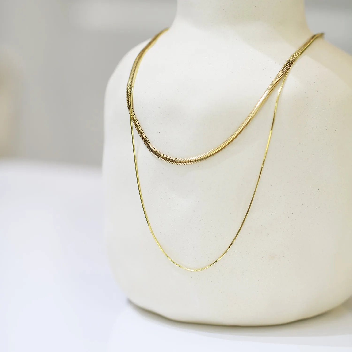 18k Gold Chain Snake Bone Necklace (White/Rose/Yellow Gold)