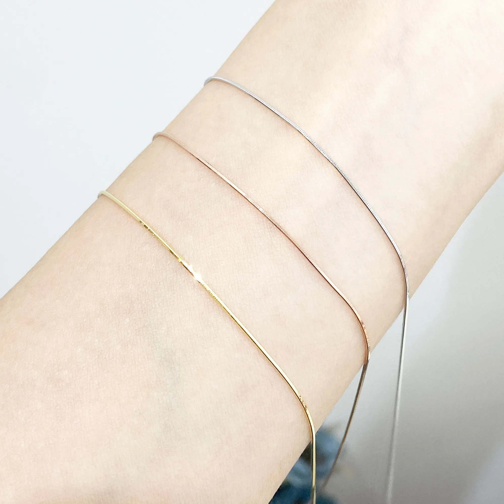 18k Gold Chain Snake Bone Necklace (White/Rose/Yellow Gold)