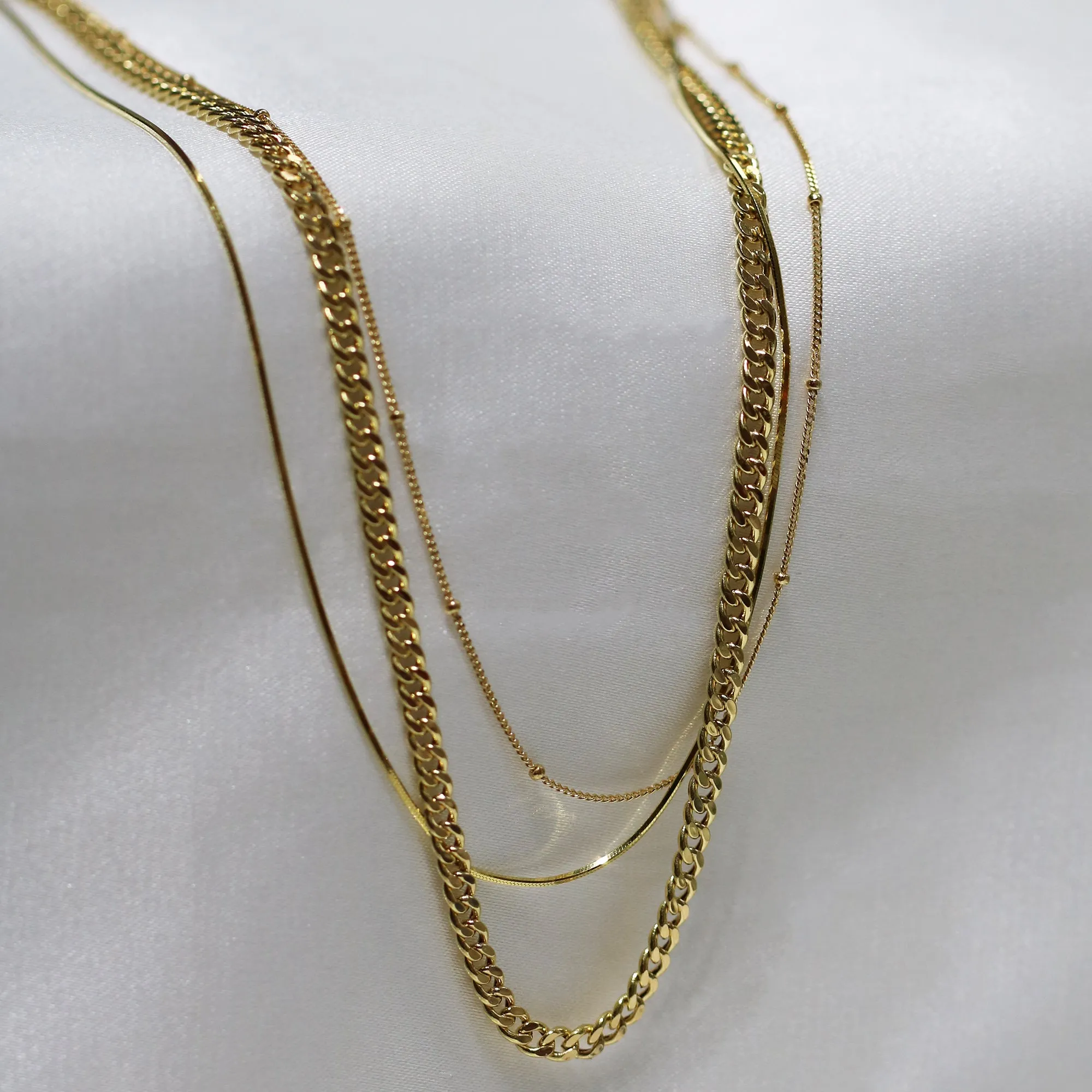 18k Gold Chain Snake Bone Necklace (White/Rose/Yellow Gold)