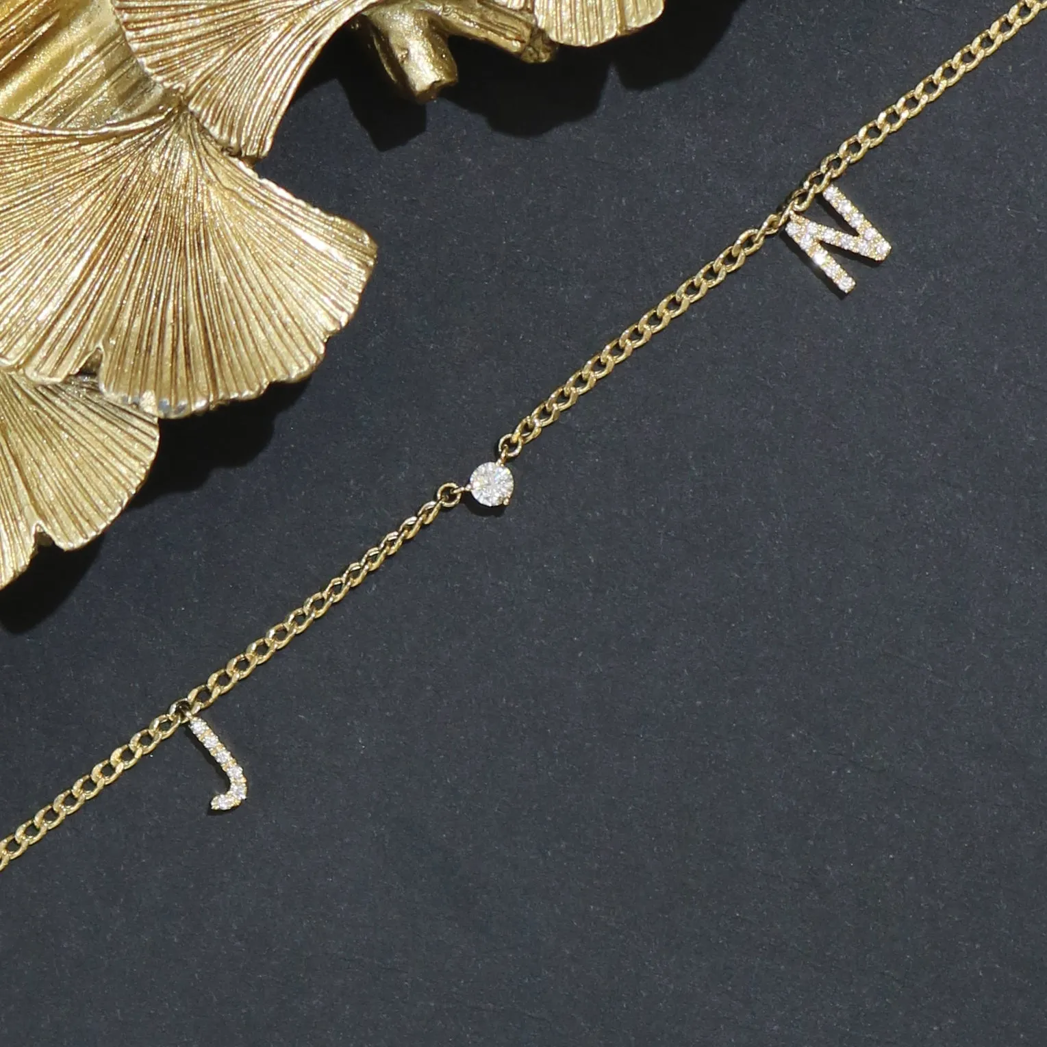 18k Gold Initial Diamond Necklace