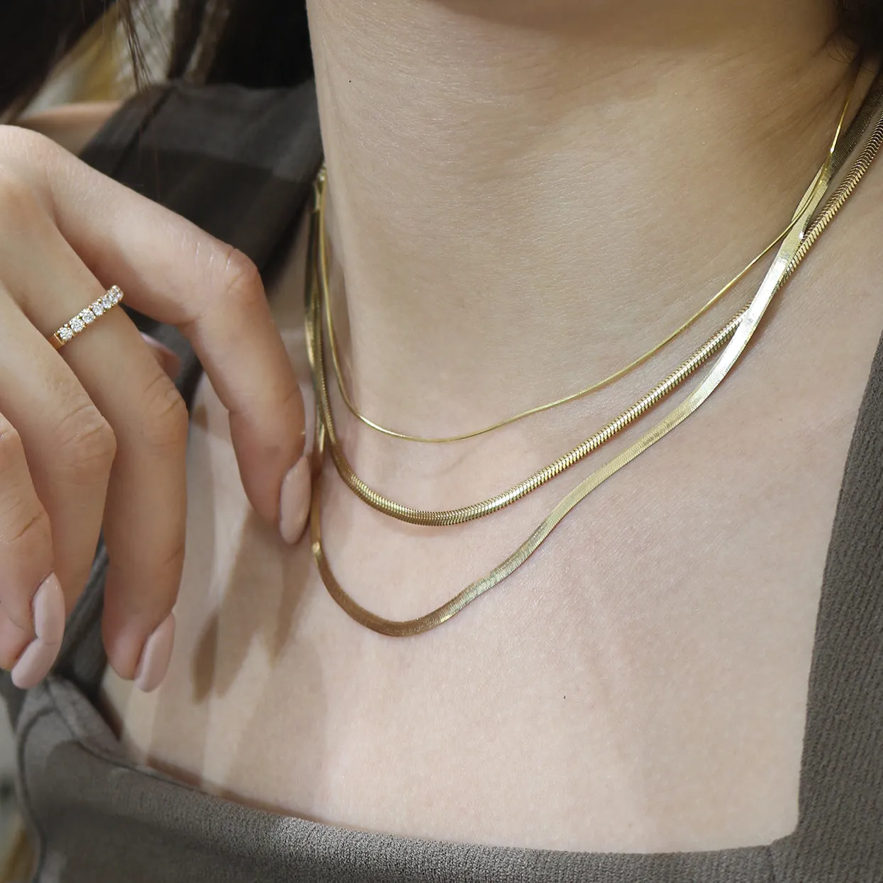 18k Gold Snake Bone Chain Necklace (White/Rose/Yellow Gold)