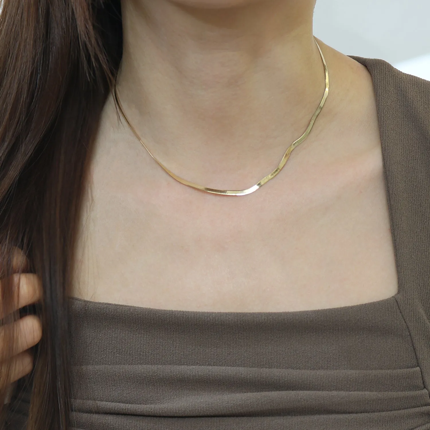 18k Gold Snake Bone Chain Necklace (White/Rose/Yellow Gold)