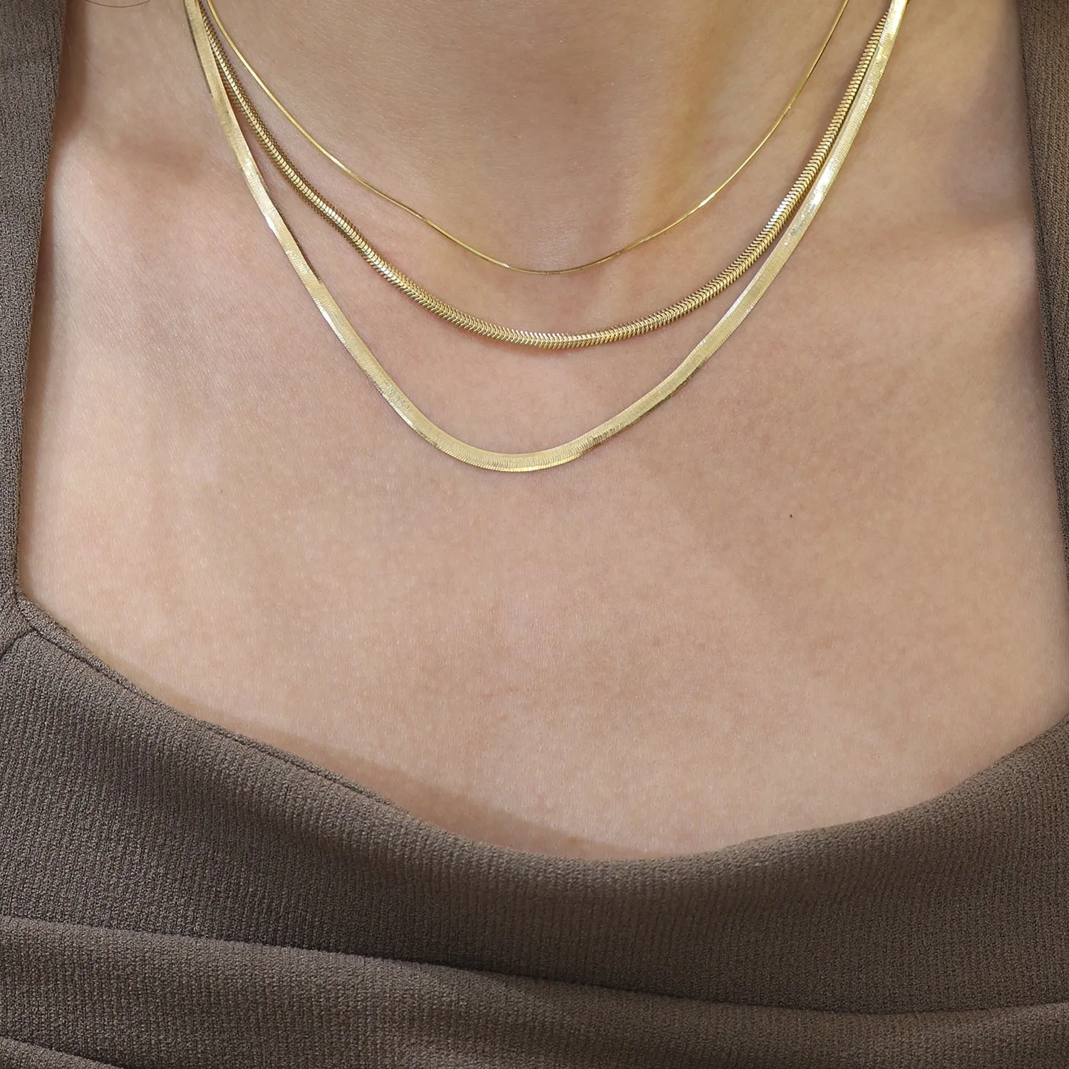 18k Gold Snake Bone Chain Necklace (White/Rose/Yellow Gold)