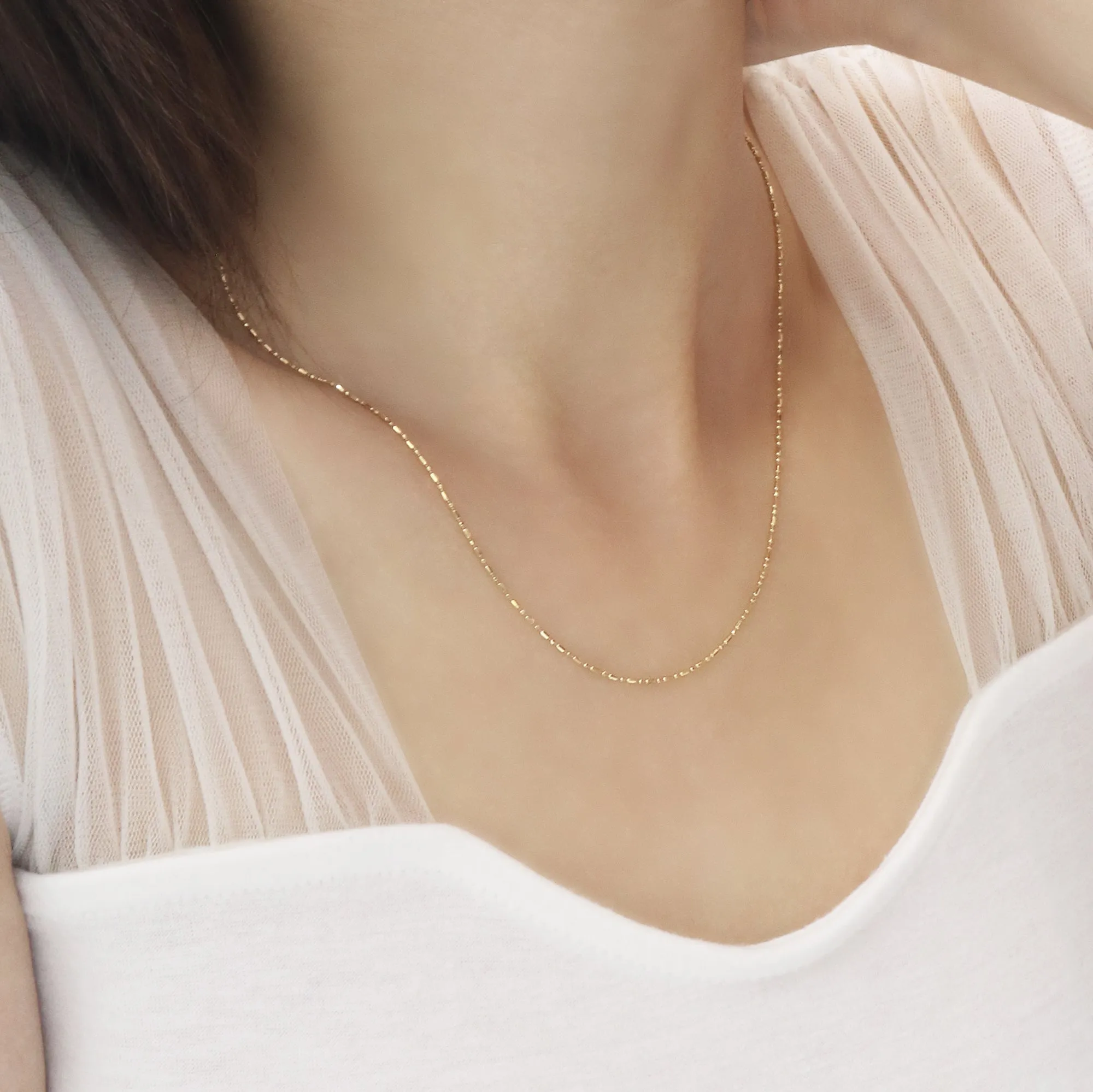 18k Gold Tube Adjustable Necklace (White/Yellow Gold)