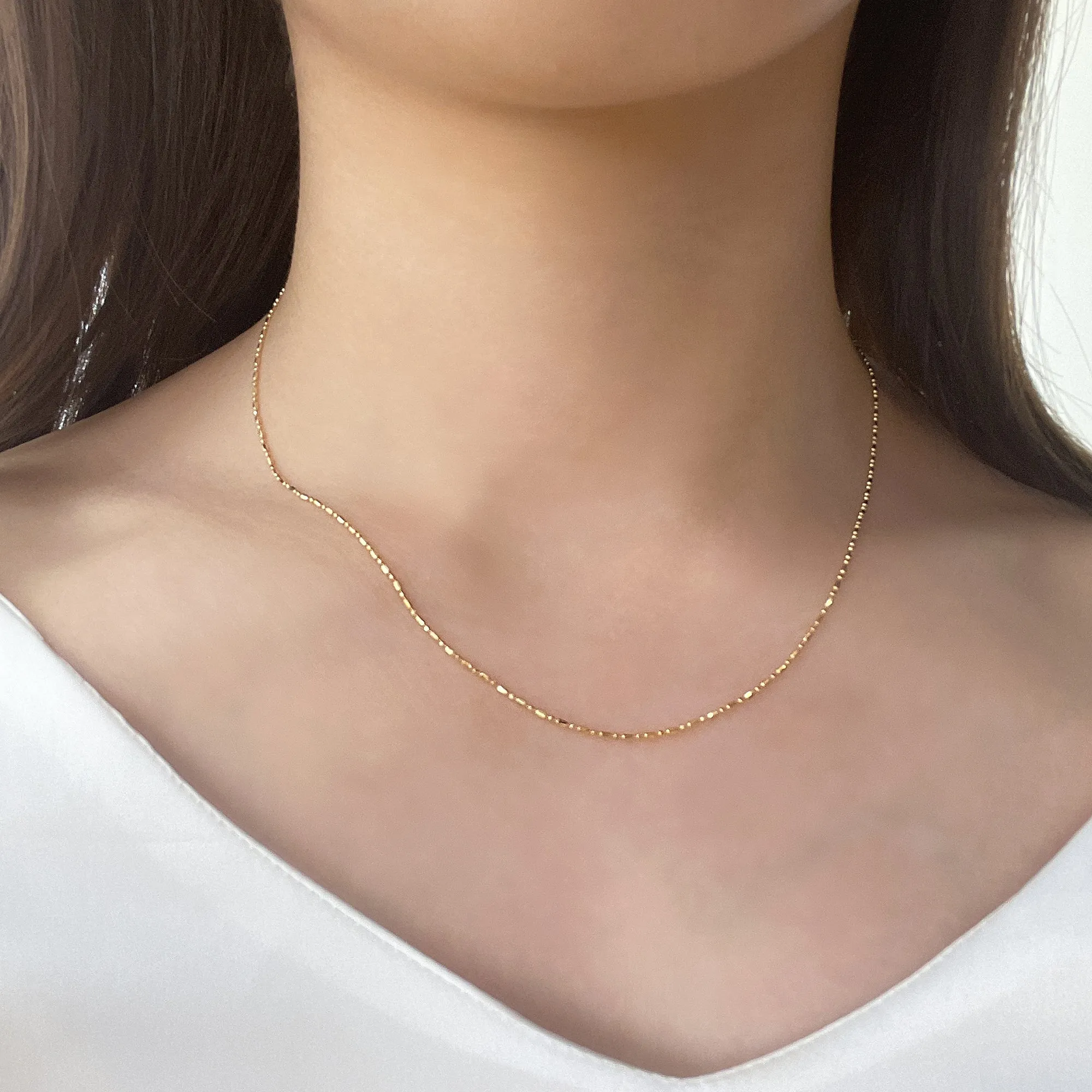 18k Gold Tube Adjustable Necklace (White/Yellow Gold)