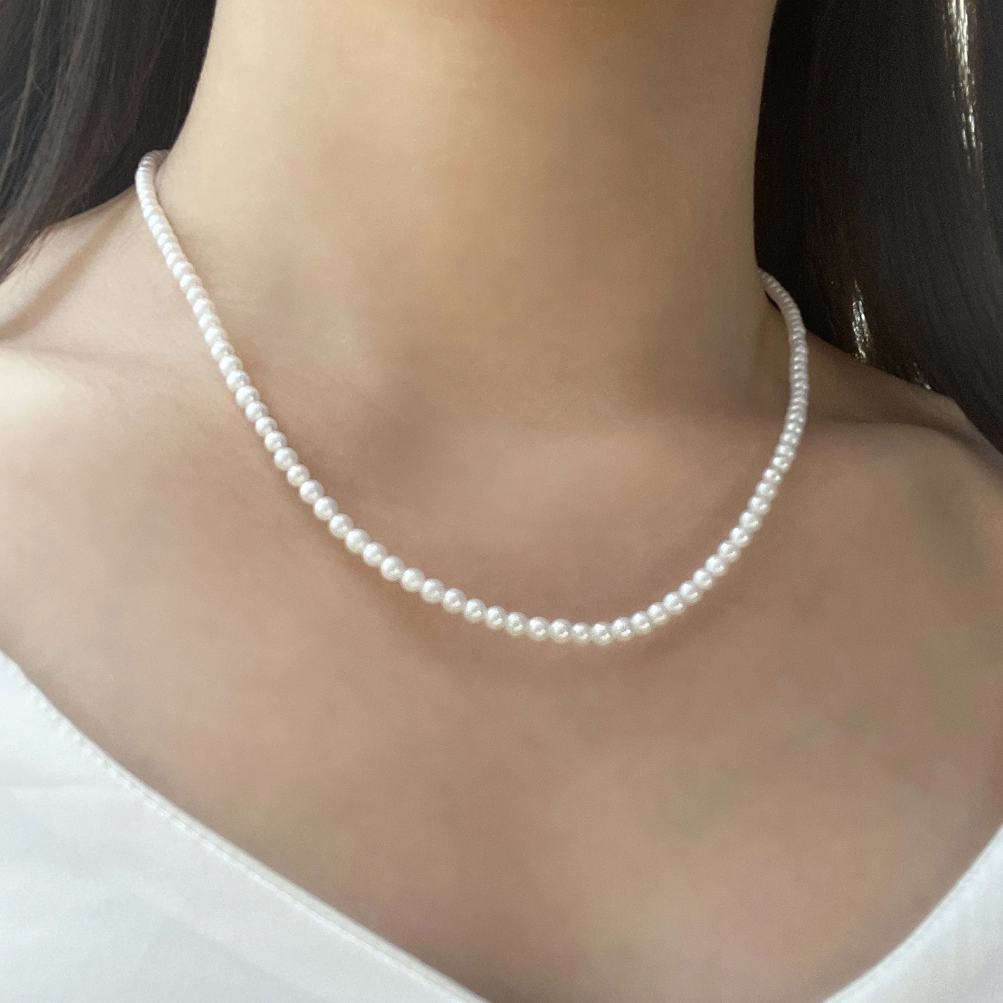 18k Yellow Gold Baby Akoya Pearl Necklace (Adjustable)