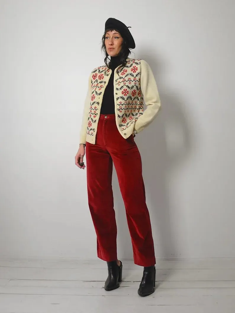 1970's Handknit Floral Cardigan