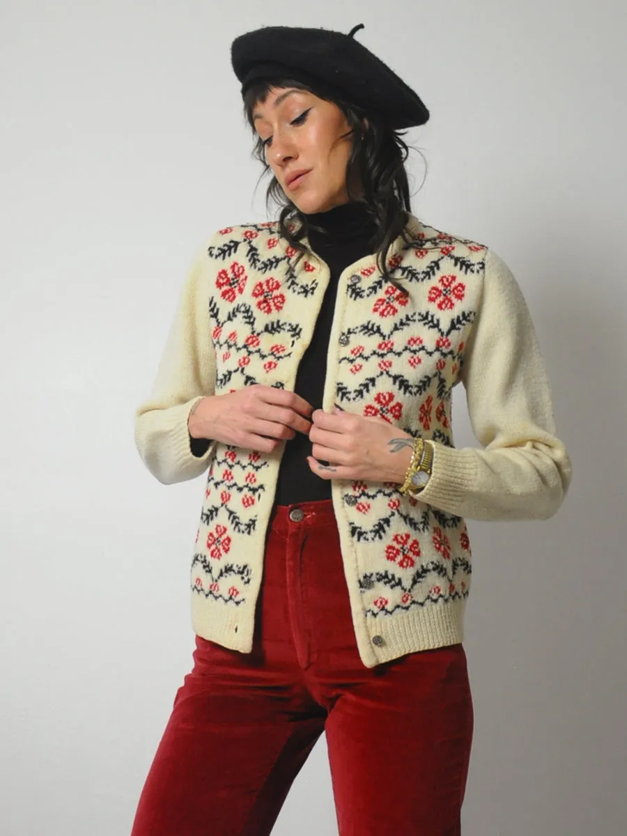 1970's Handknit Floral Cardigan