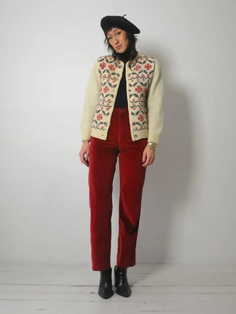 1970's Handknit Floral Cardigan
