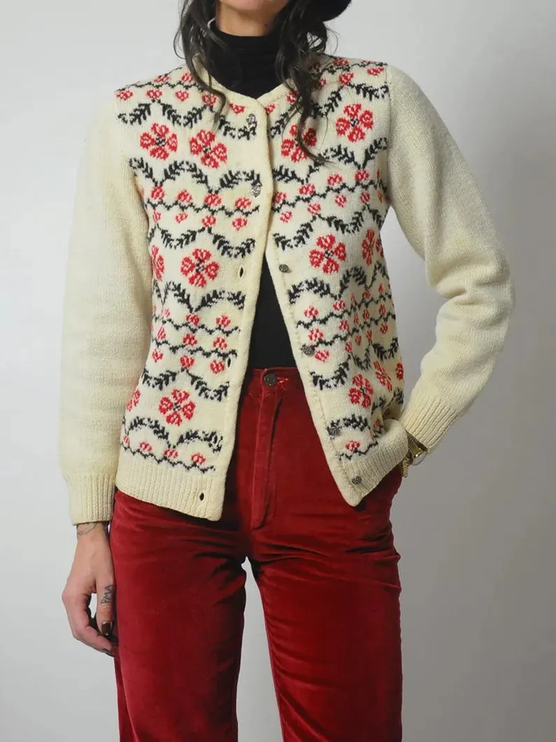 1970's Handknit Floral Cardigan
