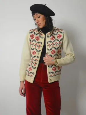 1970's Handknit Floral Cardigan