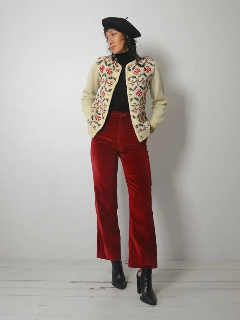 1970's Handknit Floral Cardigan