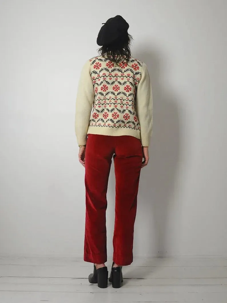 1970's Handknit Floral Cardigan