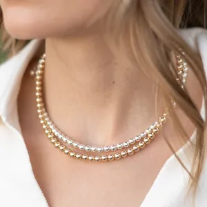 6mm Sterling Silver & 14k Gold Filled Beaded Necklace Layering Set