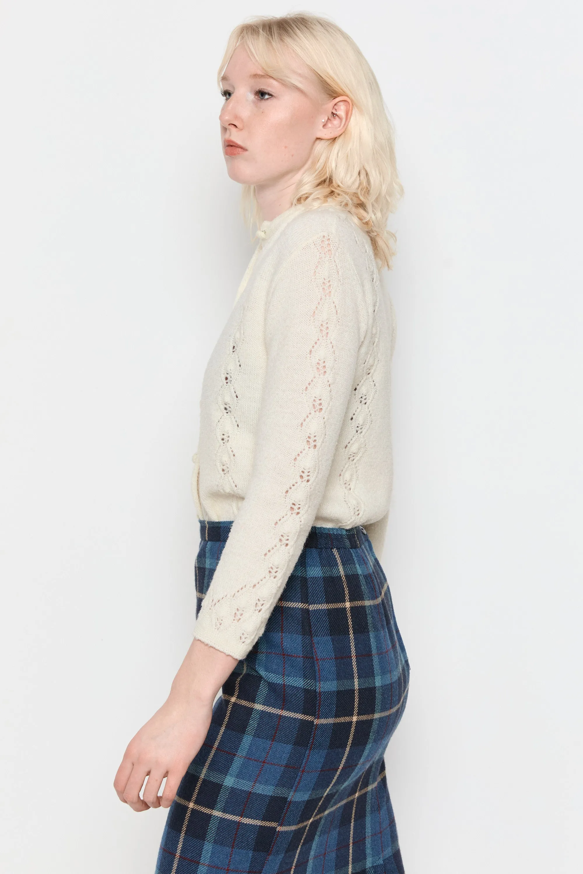 70s Snow Pointelle Cardigan M