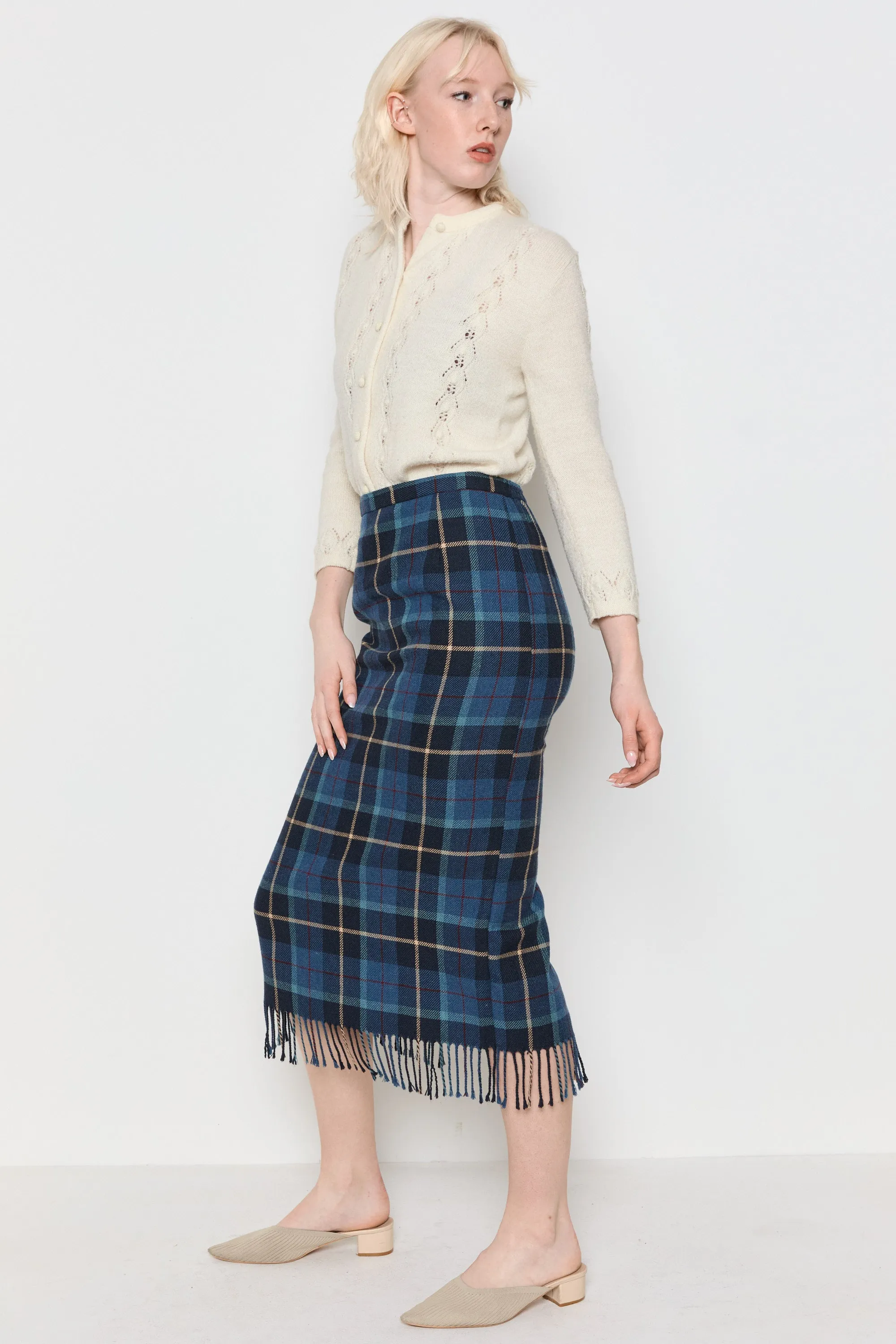 70s Snow Pointelle Cardigan M