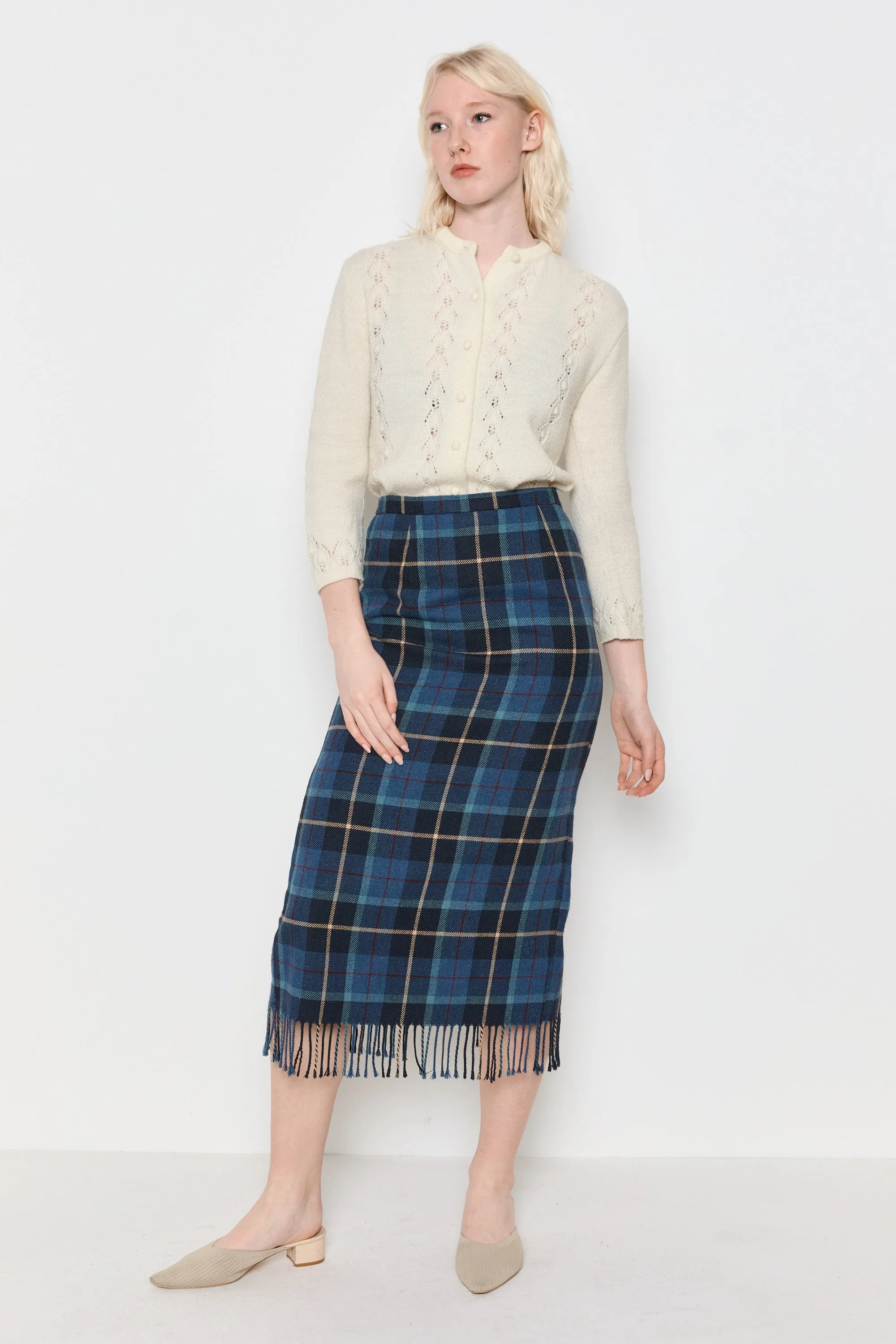 70s Snow Pointelle Cardigan M