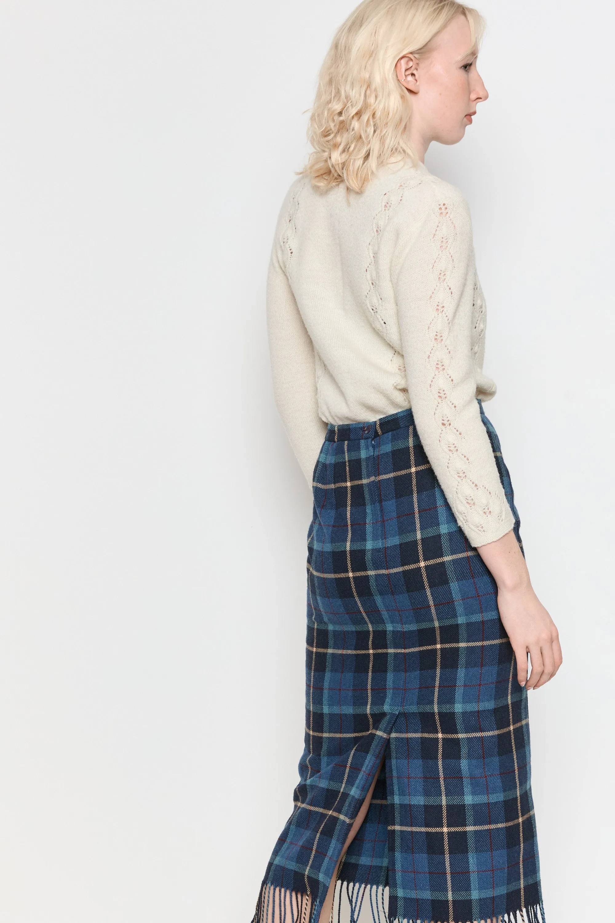 70s Snow Pointelle Cardigan M