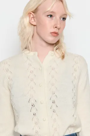 70s Snow Pointelle Cardigan M